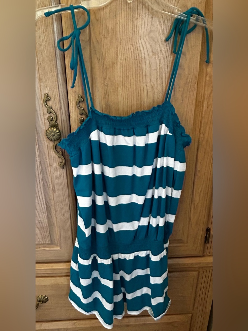 Striped Teal and White Women's Swim Coverup